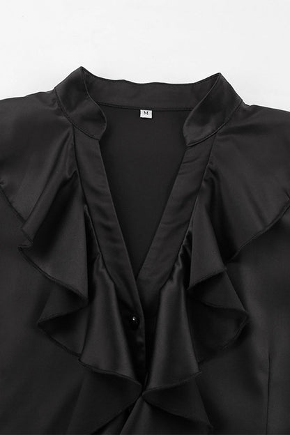 Blusas casuales con cuello mandarín, botones y volantes