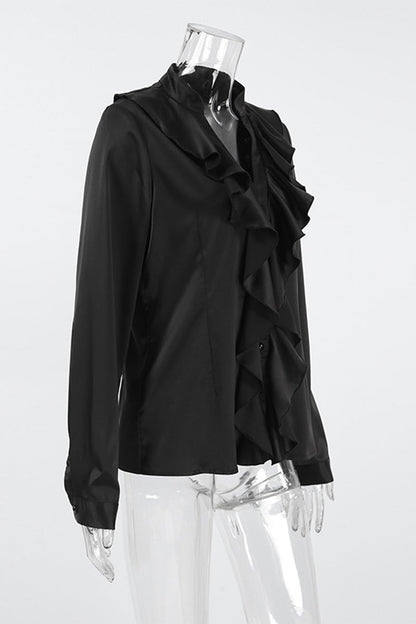 Blusas casuales con cuello mandarín, botones y volantes