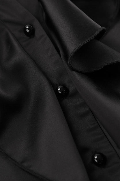 Blusas casuales con cuello mandarín, botones y volantes