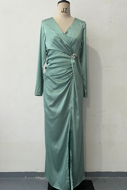 Vestidos de noche elegantes con escote en V fruncido y aberturas caladas (4 colores)