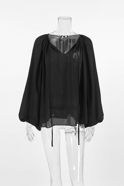 Blusas casuales con cordones y cuello en V transparentes