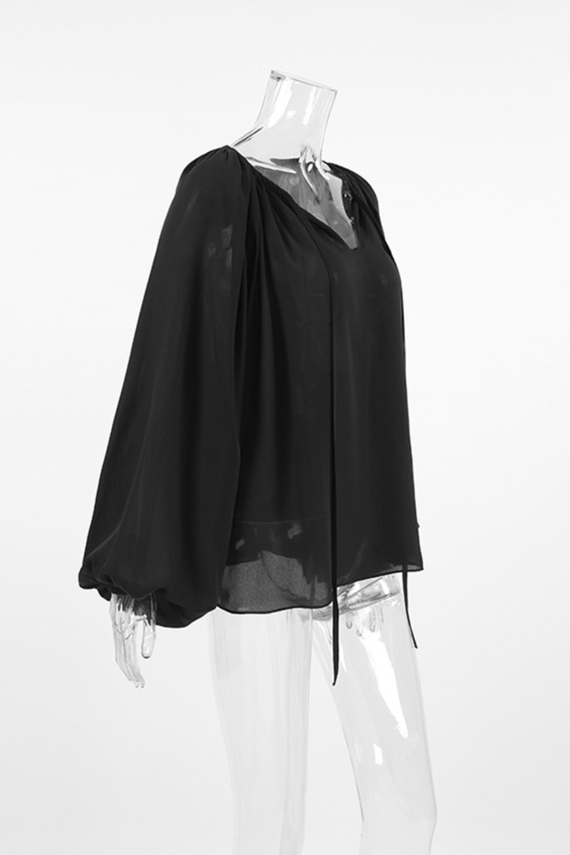 Blusas casuales con cordones y cuello en V transparentes