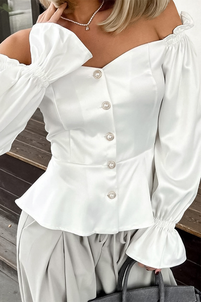Blusas sexys de color sólido con botones y hombros descubiertos