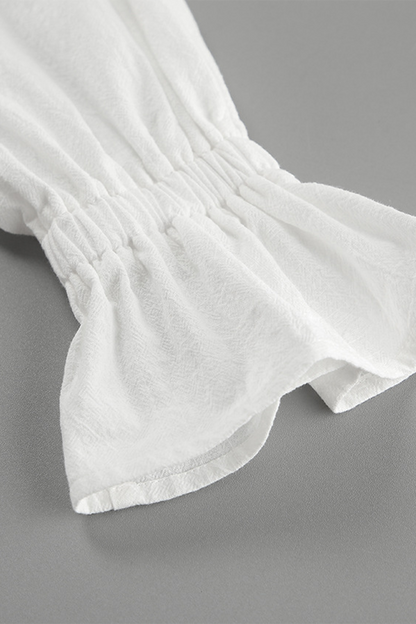Blusas casuales de cuello en V con volantes de color sólido