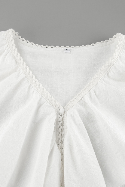 Blusas casuales de cuello en V con volantes de color sólido