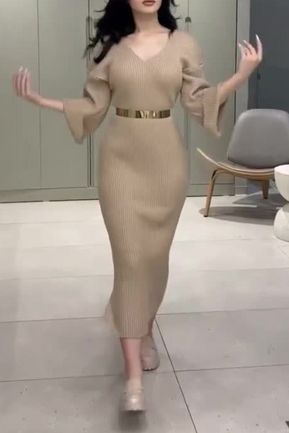 Vestidos casuales de manga larga con botones y cinturón (4 colores)
