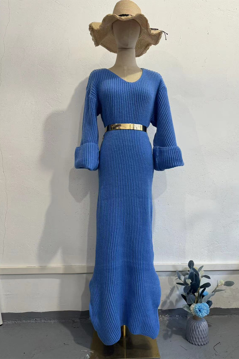 Vestidos casuales de manga larga con botones y cinturón (4 colores)