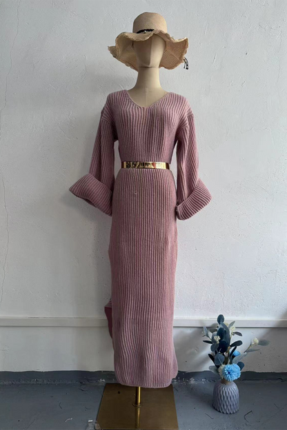 Vestidos casuales de manga larga con botones y cinturón (4 colores)