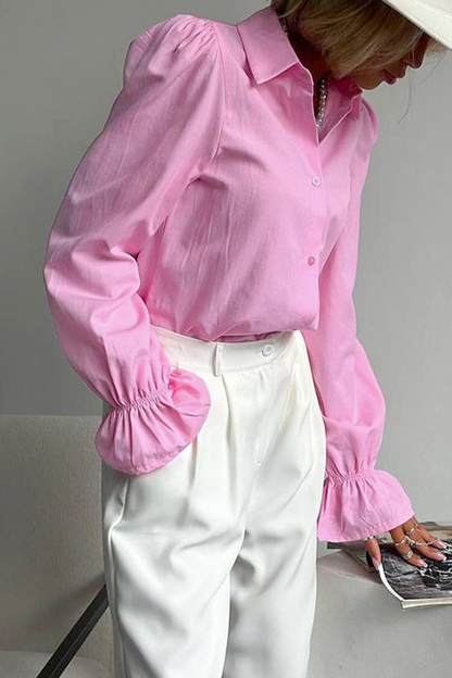 Blusas casuales con botones y cuello vuelto de patchwork