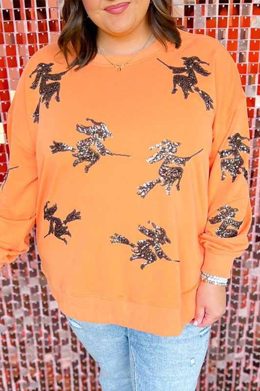 Sudadera informal con cuello redondo y lentejuelas bordadas