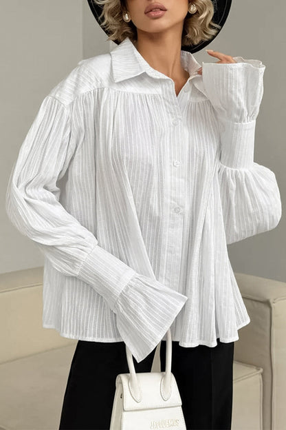 Blusas casuales con cuello vuelto, textura de botones jacquard