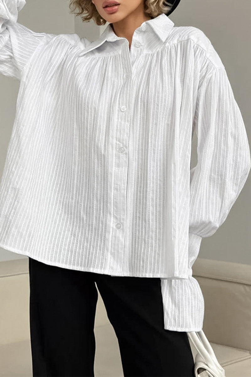 Blusas casuales con cuello vuelto, textura de botones jacquard