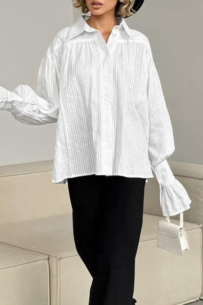 Blusas casuales con cuello vuelto, textura de botones jacquard