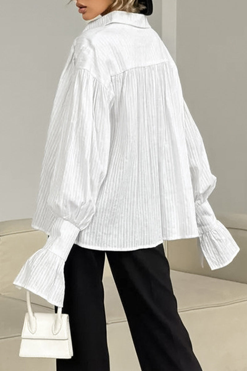 Blusas casuales con cuello vuelto, textura de botones jacquard