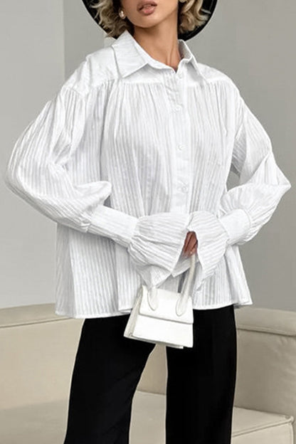 Blusas casuales con cuello vuelto, textura de botones jacquard