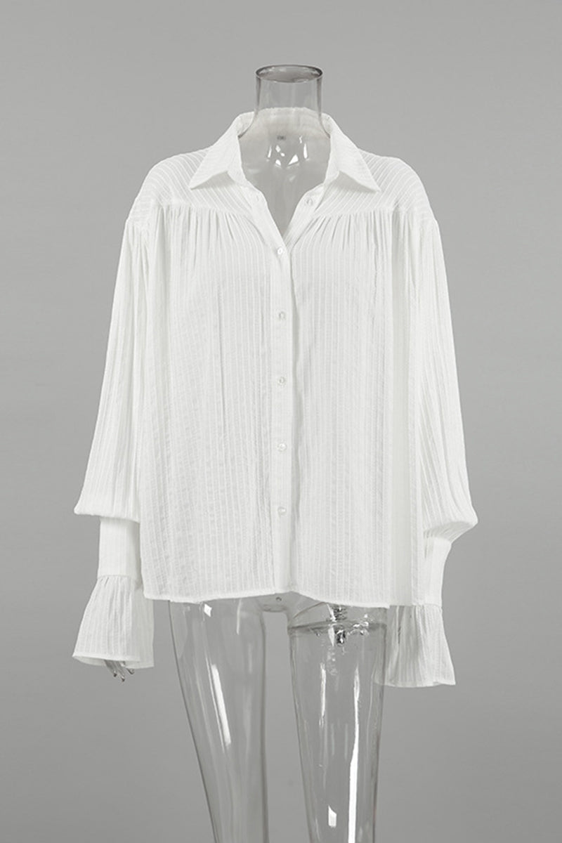 Blusas casuales con cuello vuelto, textura de botones jacquard