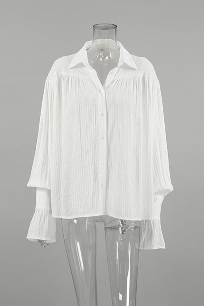 Blusas casuales con cuello vuelto, textura de botones jacquard