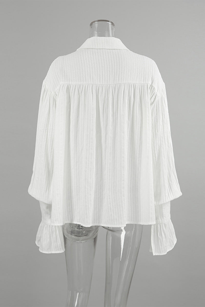 Blusas casuales con cuello vuelto, textura de botones jacquard