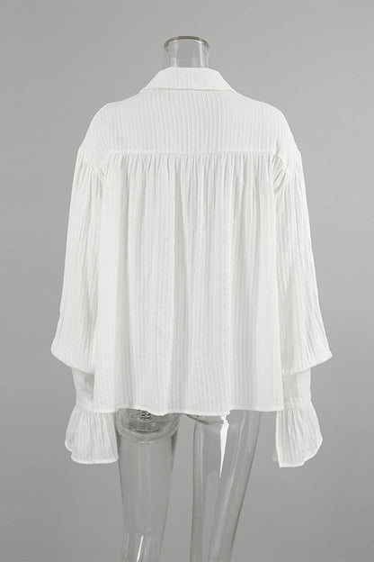Blusas casuales con cuello vuelto, textura de botones jacquard