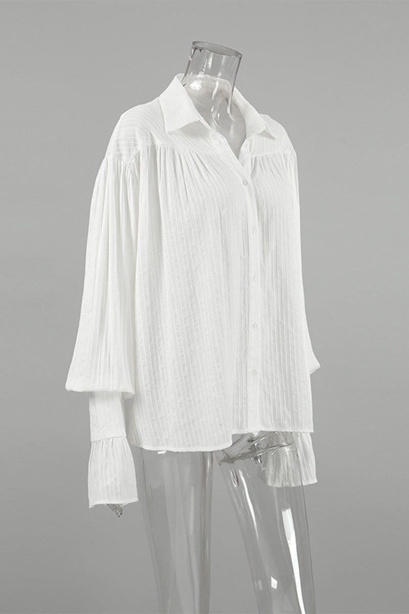 Blusas casuales con cuello vuelto, textura de botones jacquard