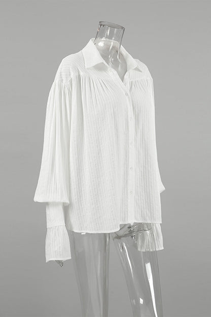Blusas casuales con cuello vuelto, textura de botones jacquard