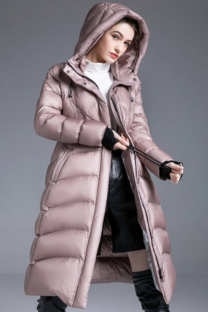 Casual Draw String Pocket Zipper White duck down Hooded Outerwear(Down content 86%~90%)
