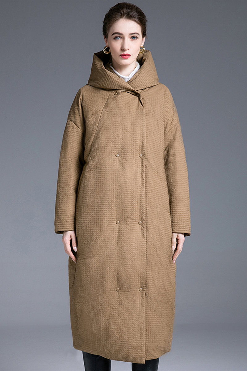 Chaqueta con capucha y botones de bolsillo informales de plumón de pato blanco (contenido de plumón 86% ~ 90%)