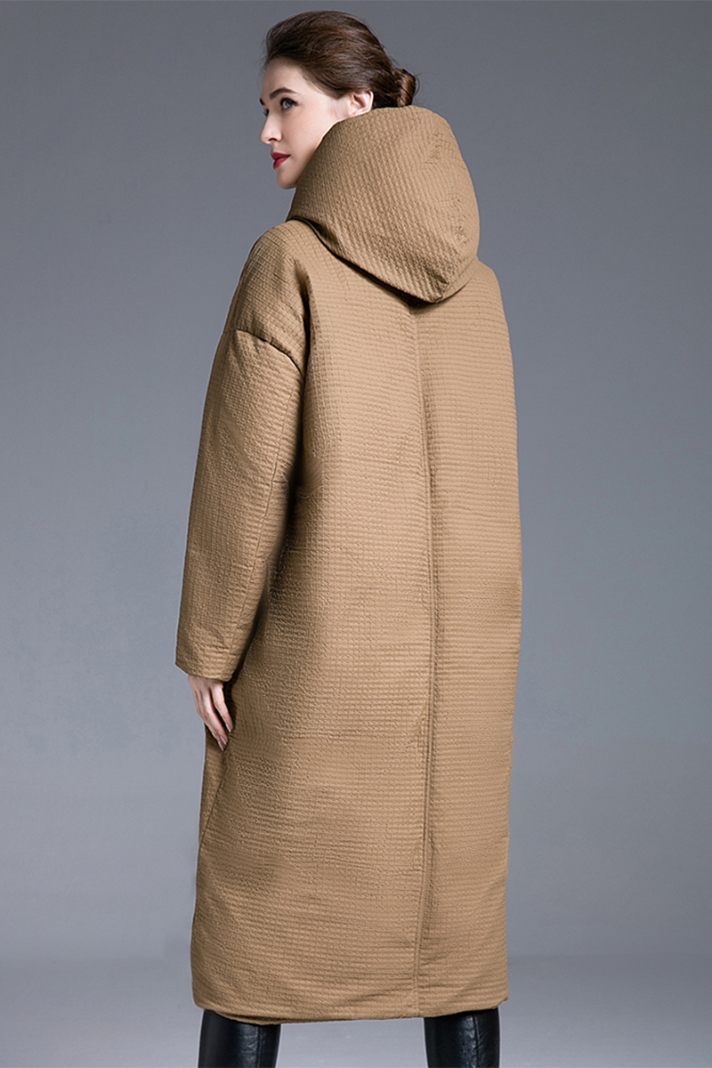 Chaqueta con capucha y botones de bolsillo informales de plumón de pato blanco (contenido de plumón 86% ~ 90%)