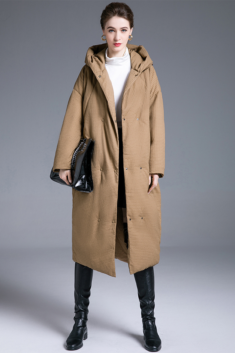 Chaqueta con capucha y botones de bolsillo informales de plumón de pato blanco (contenido de plumón 86% ~ 90%)