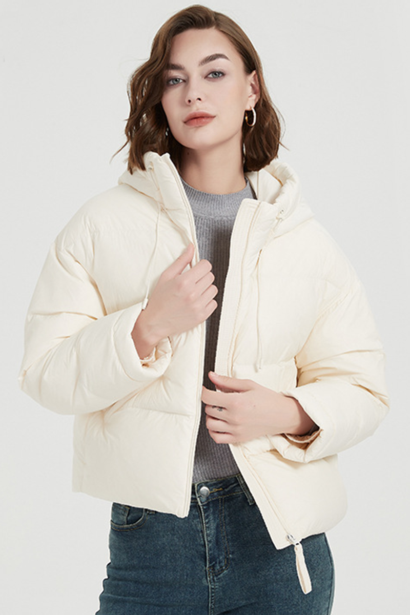 Chaqueta informal con capucha y cremallera de bolsillo de plumón de pato blanco (contenido de plumón 86% ~ 90%) (4 colores)