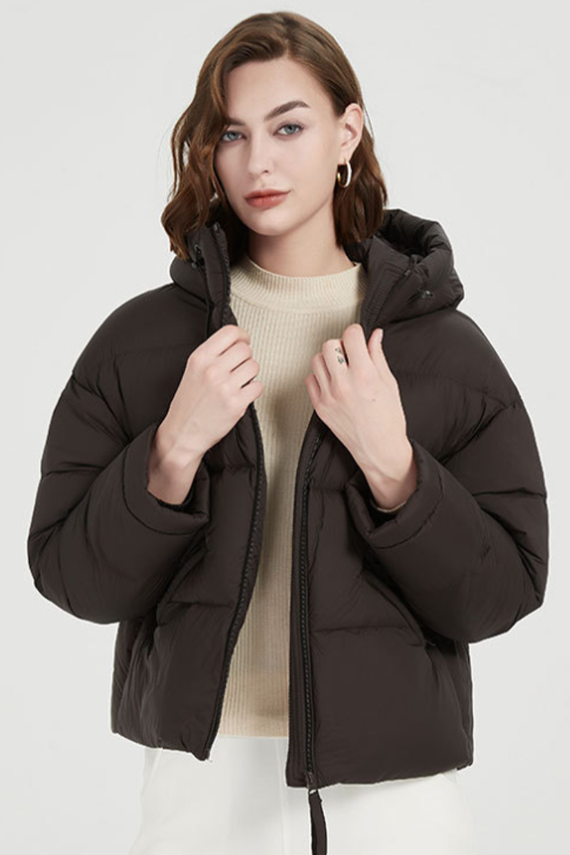 Chaqueta informal con capucha y cremallera de bolsillo de plumón de pato blanco (contenido de plumón 86% ~ 90%) (4 colores)