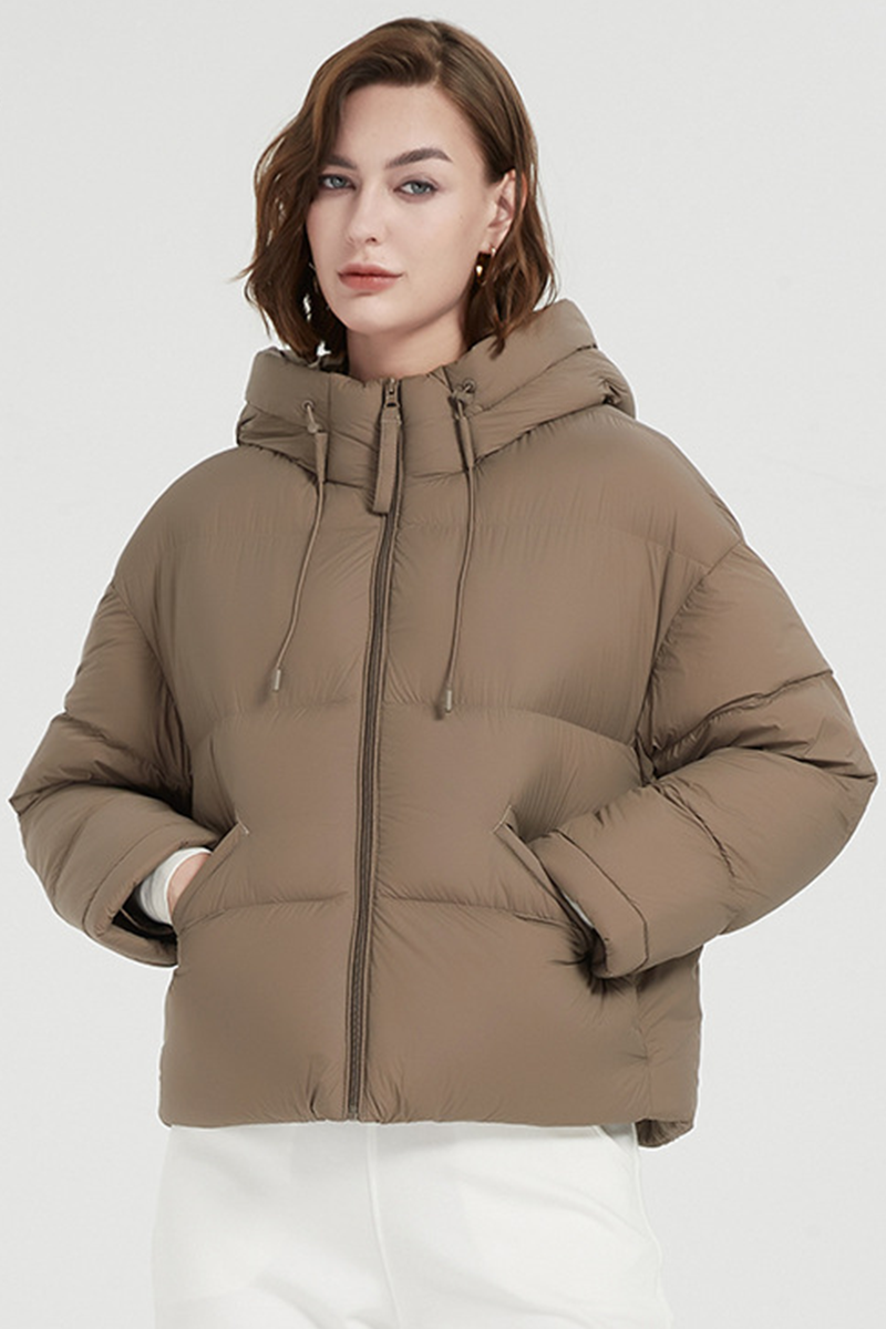 Chaqueta informal con capucha y cremallera de bolsillo de plumón de pato blanco (contenido de plumón 86% ~ 90%) (4 colores)