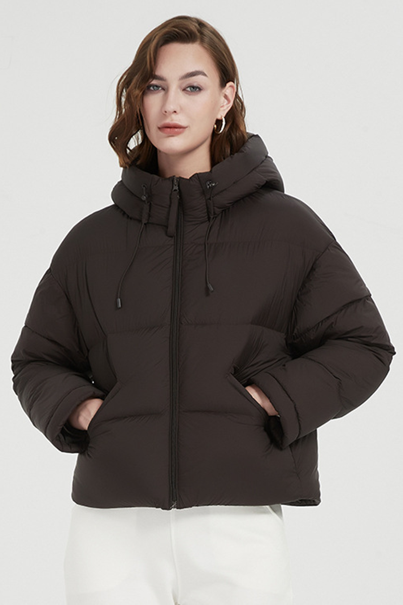 Chaqueta informal con capucha y cremallera de bolsillo de plumón de pato blanco (contenido de plumón 86% ~ 90%) (4 colores)