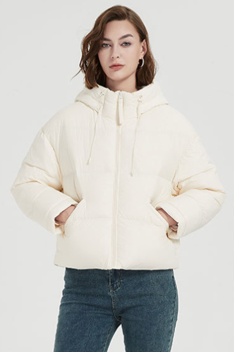 Chaqueta informal con capucha y cremallera de bolsillo de plumón de pato blanco (contenido de plumón 86% ~ 90%) (4 colores)
