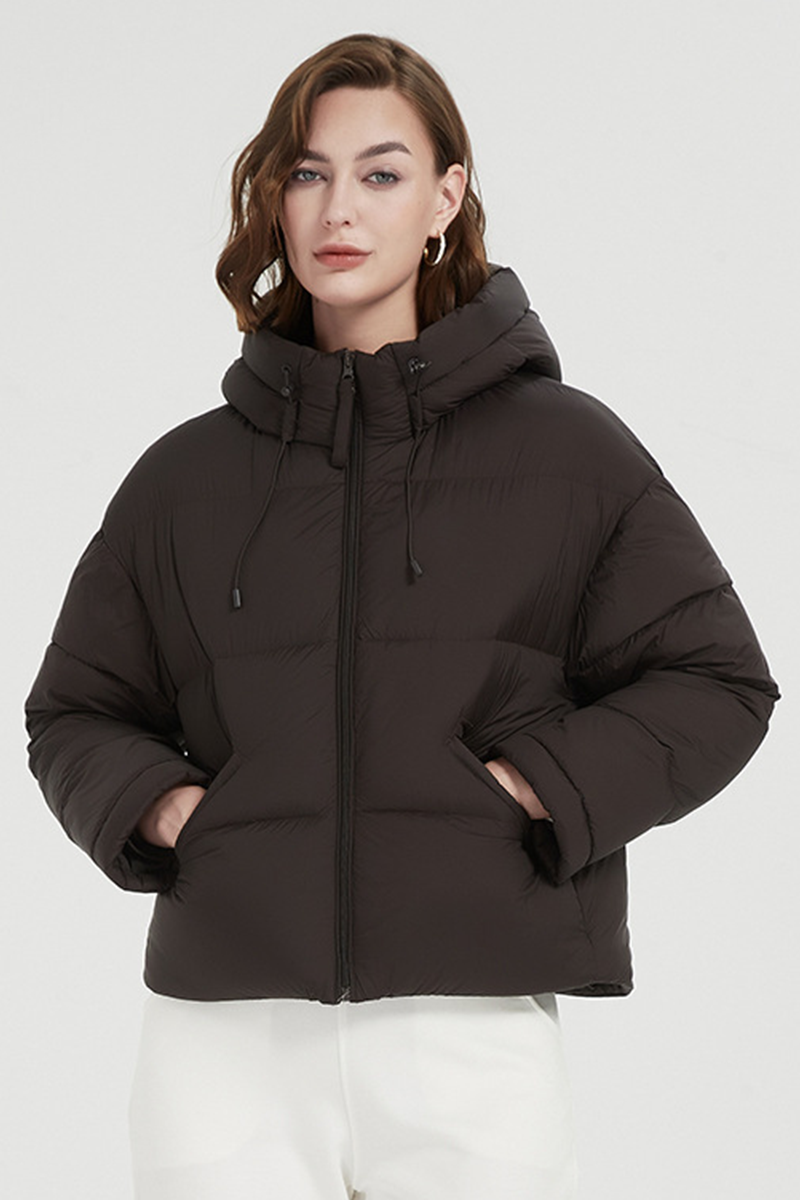 Chaqueta informal con capucha y cremallera de bolsillo de plumón de pato blanco (contenido de plumón 86% ~ 90%) (4 colores)