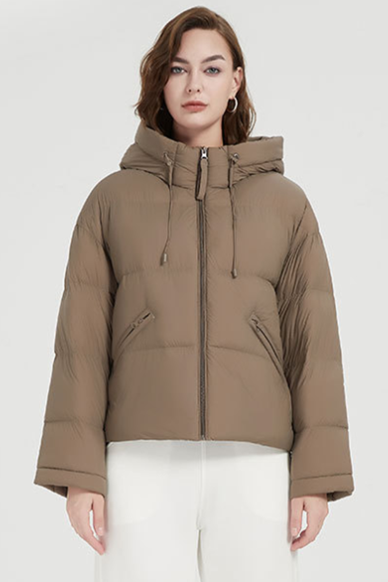 Chaqueta informal con capucha y cremallera de bolsillo de plumón de pato blanco (contenido de plumón 86% ~ 90%) (4 colores)
