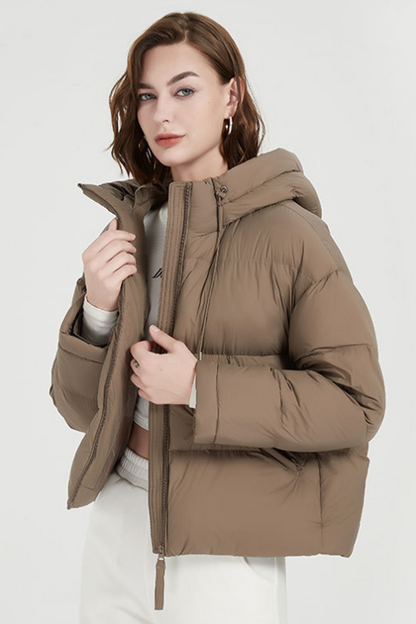 Chaqueta informal con capucha y cremallera de bolsillo de plumón de pato blanco (contenido de plumón 86% ~ 90%) (4 colores)