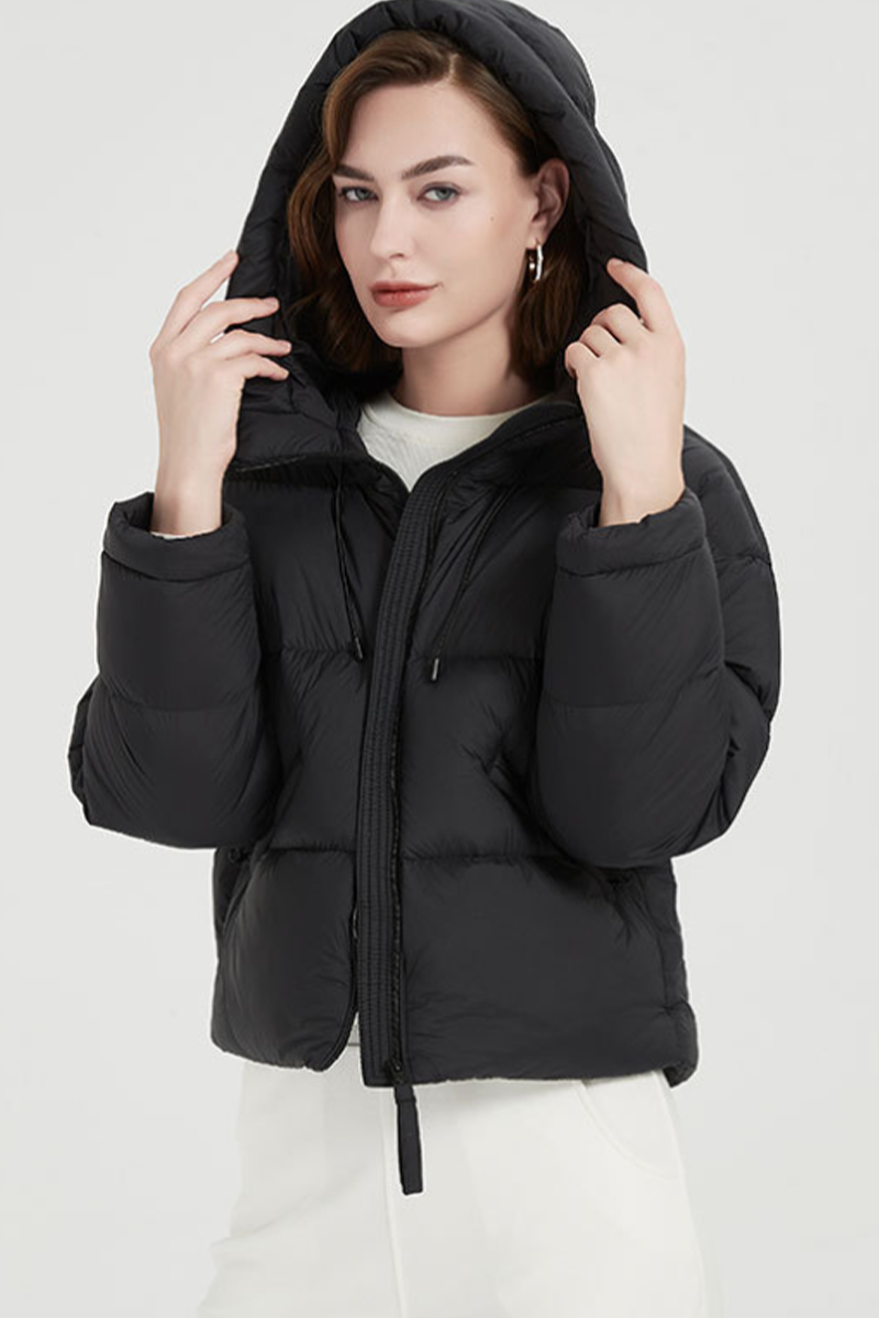 Chaqueta informal con capucha y cremallera de bolsillo de plumón de pato blanco (contenido de plumón 86% ~ 90%) (4 colores)