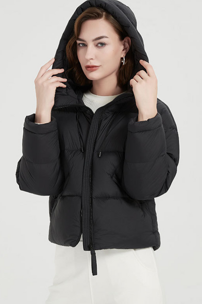 Chaqueta informal con capucha y cremallera de bolsillo de plumón de pato blanco (contenido de plumón 86% ~ 90%) (4 colores)