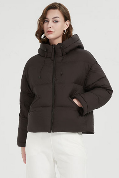 Chaqueta informal con capucha y cremallera de bolsillo de plumón de pato blanco (contenido de plumón 86% ~ 90%) (4 colores)