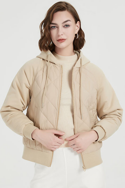Chaqueta informal de plumón de pato blanco con capucha y bolsillo con cremallera y cordón para uso diario (contenido de plumón: 86 % ~ 90 %) (3 colores)