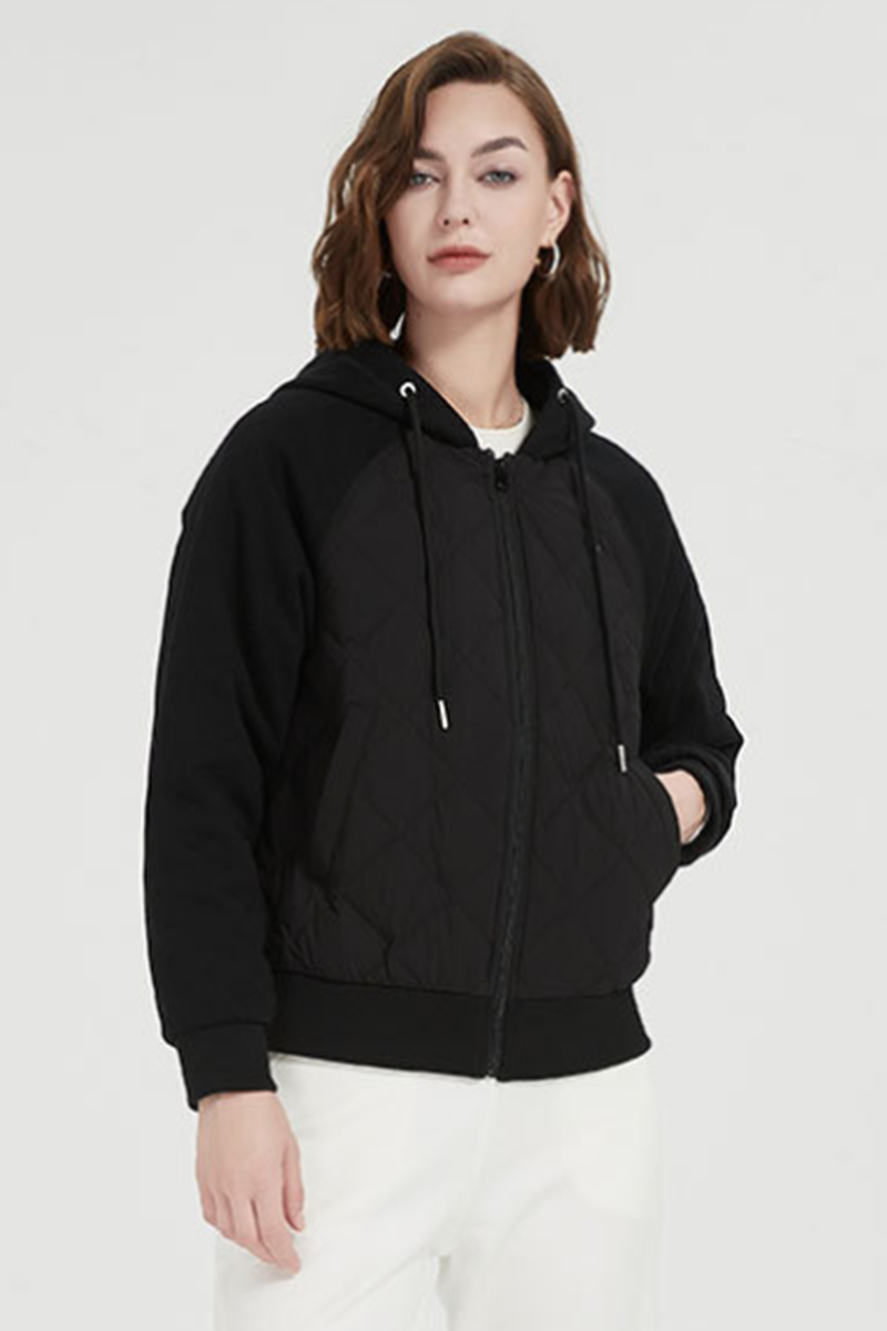 Chaqueta informal de plumón de pato blanco con capucha y bolsillo con cremallera y cordón para uso diario (contenido de plumón: 86 % ~ 90 %) (3 colores)