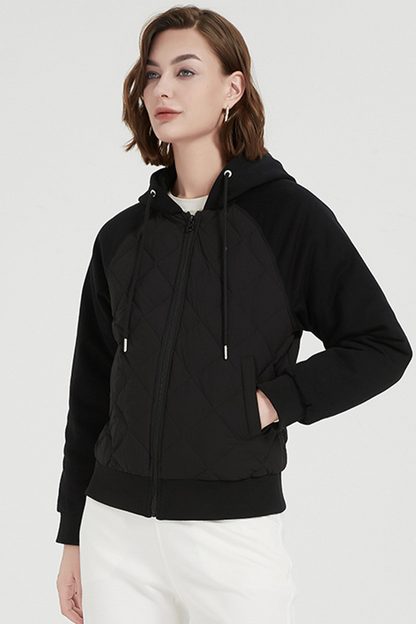 Chaqueta informal de plumón de pato blanco con capucha y bolsillo con cremallera y cordón para uso diario (contenido de plumón: 86 % ~ 90 %) (3 colores)