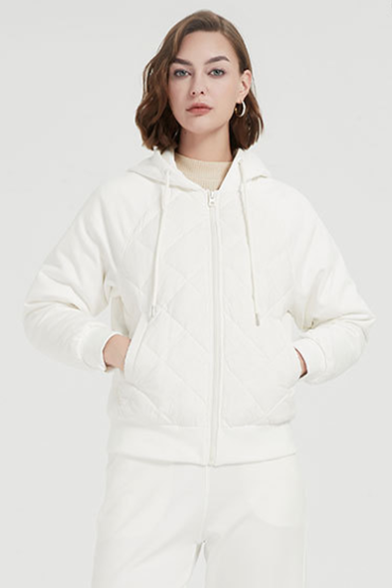 Chaqueta informal de plumón de pato blanco con capucha y bolsillo con cremallera y cordón para uso diario (contenido de plumón: 86 % ~ 90 %) (3 colores)