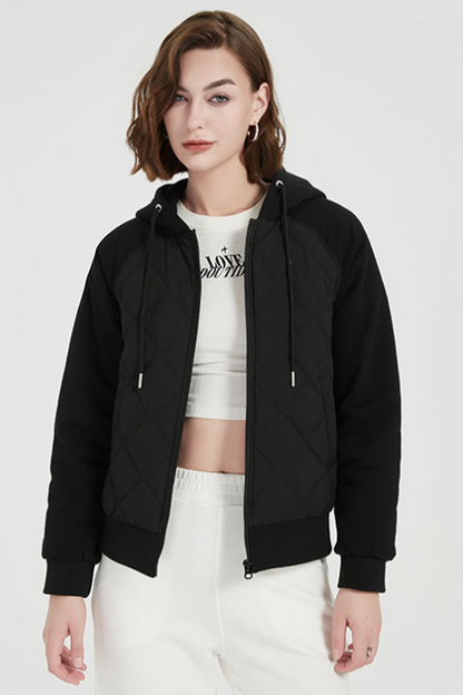 Chaqueta informal de plumón de pato blanco con capucha y bolsillo con cremallera y cordón para uso diario (contenido de plumón: 86 % ~ 90 %) (3 colores)