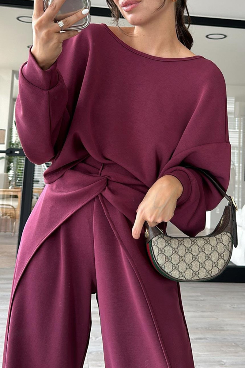 Conjunto informal de dos piezas con bolsillo, espalda descubierta, cuello redondo y manga larga (3 colores)