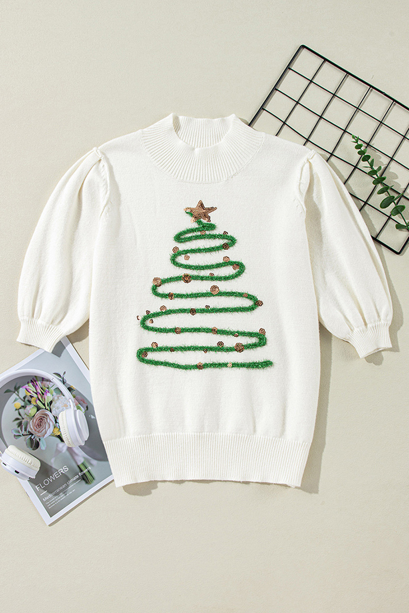 Suéteres casuales de cuello alto con patchwork de lentejuelas y árbol de Navidad