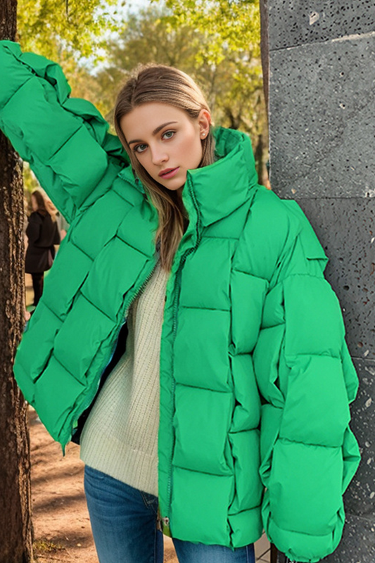 Prenda exterior informal de algodón con cuello mandarín, cremallera y cuadros (5 colores)