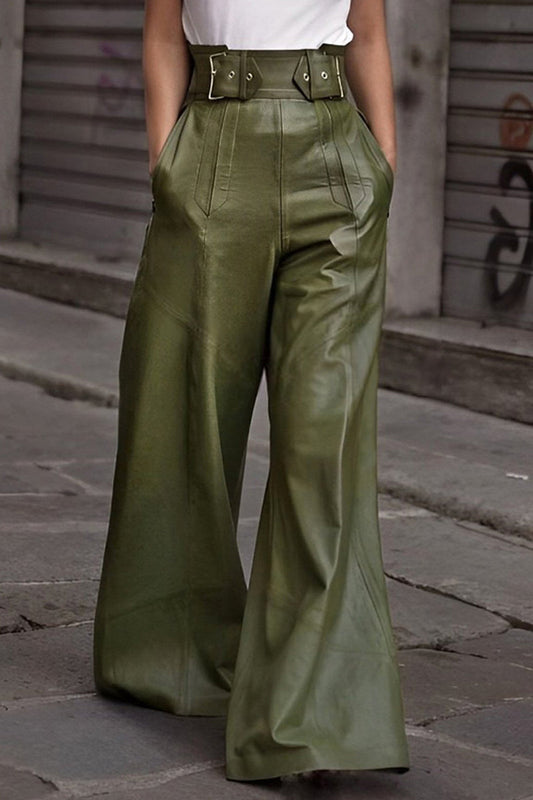 Pantalones de retazos de bolsillo diarios, sueltos, de cintura alta y pierna ancha