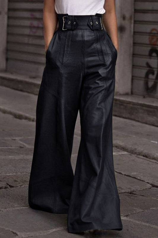 Pantalones de retazos de bolsillo diarios, sueltos, de cintura alta y pierna ancha